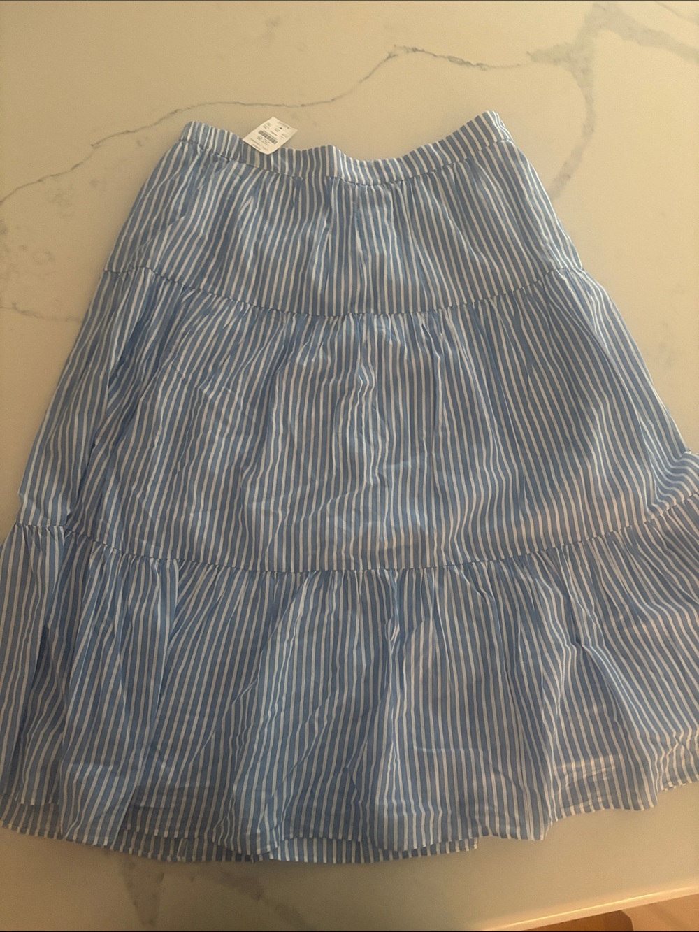 J. Crew Blue and White Striped Tiered Midi Skirt